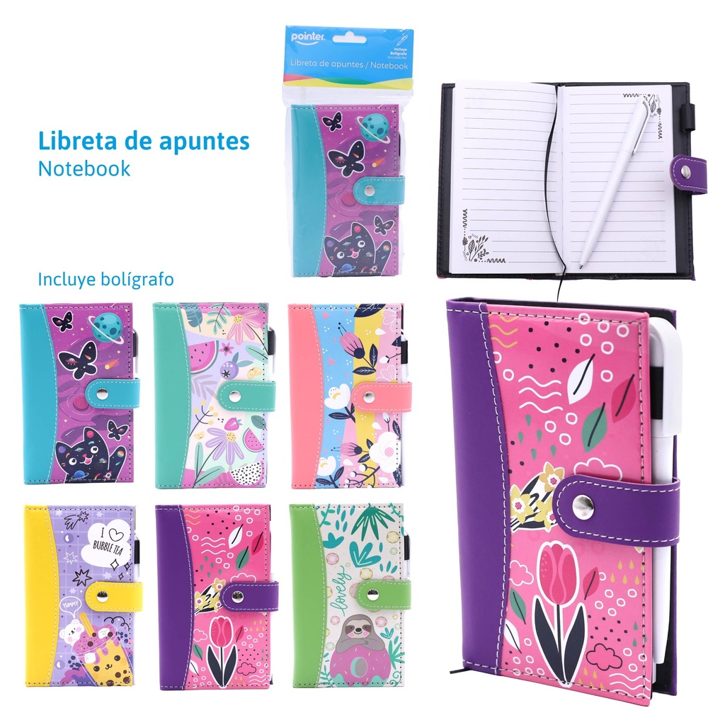 LIBRETA DE APUNTES CON BROCHE Y BOLIGRAFO - A6 80 HOJAS BLANCAS
