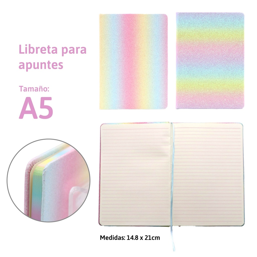 LIBRETA DE APUNTES ESCARCHADA PASTEL A5 - x100 HOJAS AMARILLAS