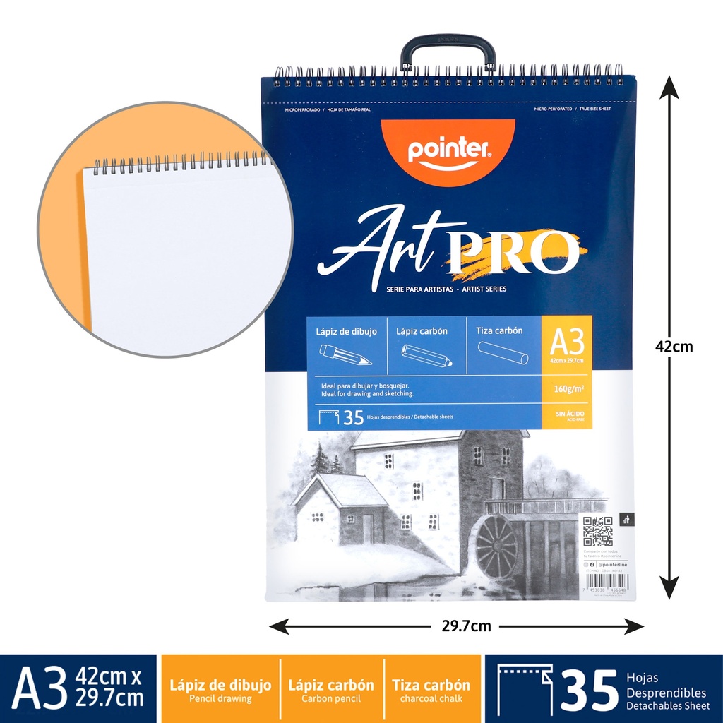 BLOCK ART PRO A3 x35 HOJAS - PARA LAPIZ DE DIBUJO, TIZA Y LAPIZ DE CARBON