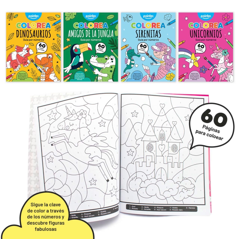 LIBRO PARA COLOREAR GUIA POR NUMEROS x60PAG