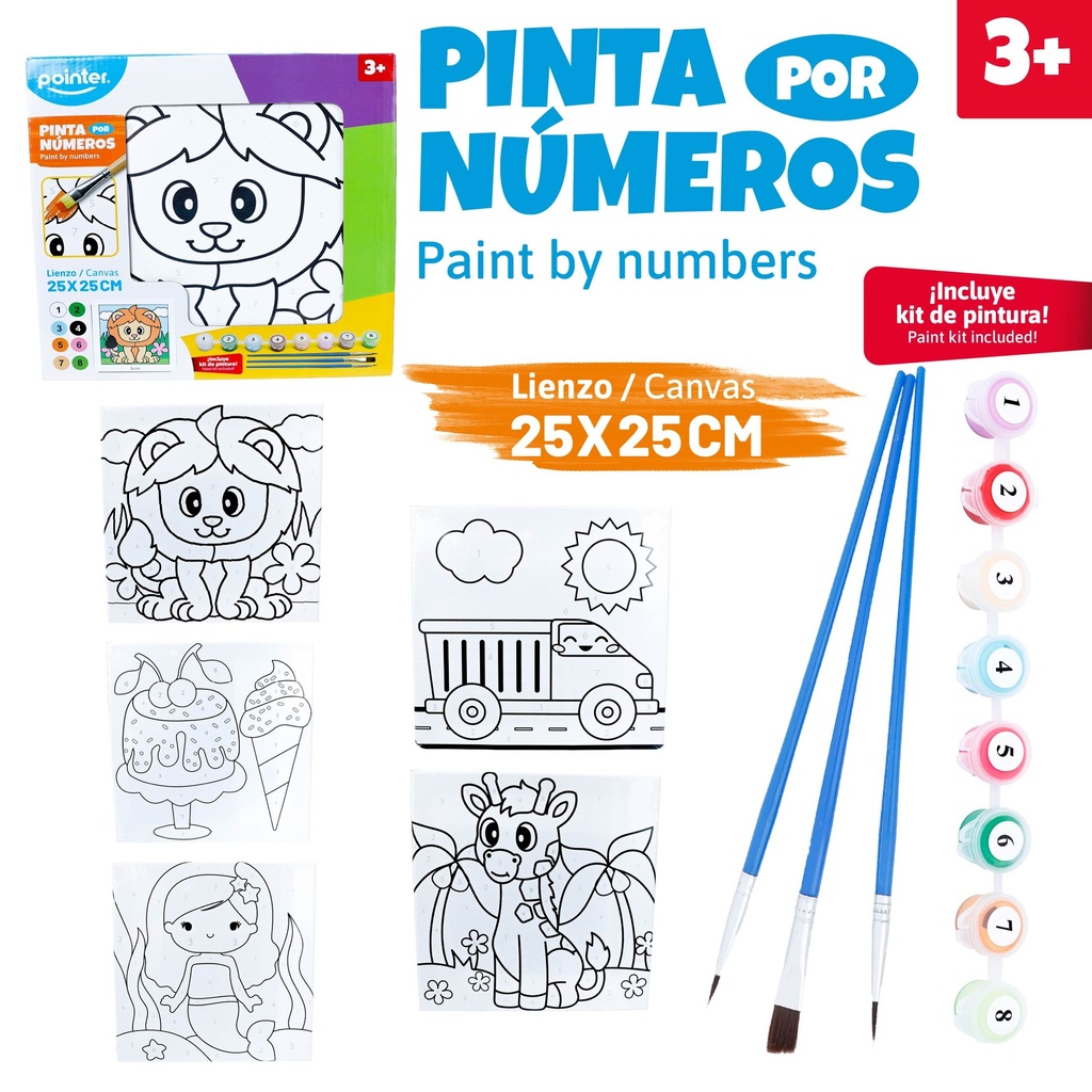 LIENZO DE ARTE PARA NIÑOS (PINTAR POR NUMEROS) - 25x25CM