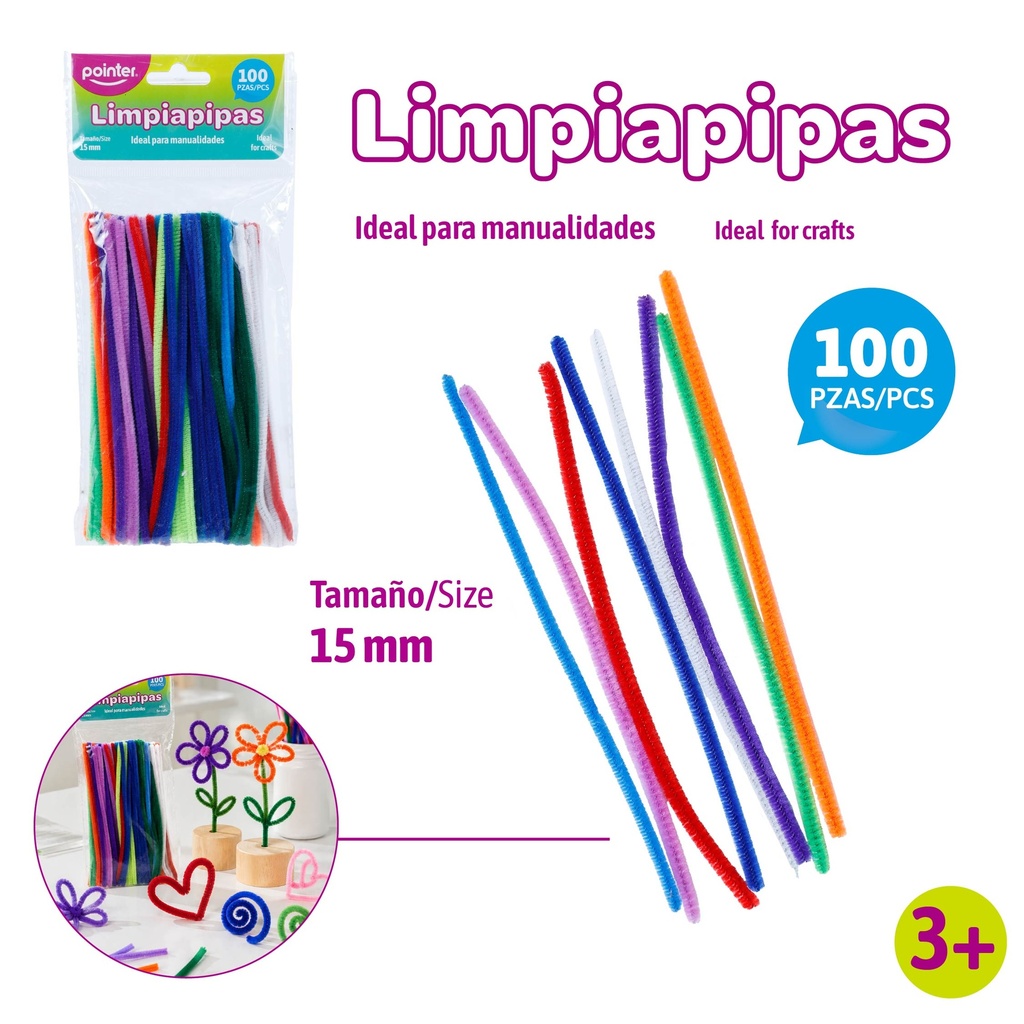 LIMPIA PIPAS DE COLORES SURTIDOS - 15CM x100PZAS