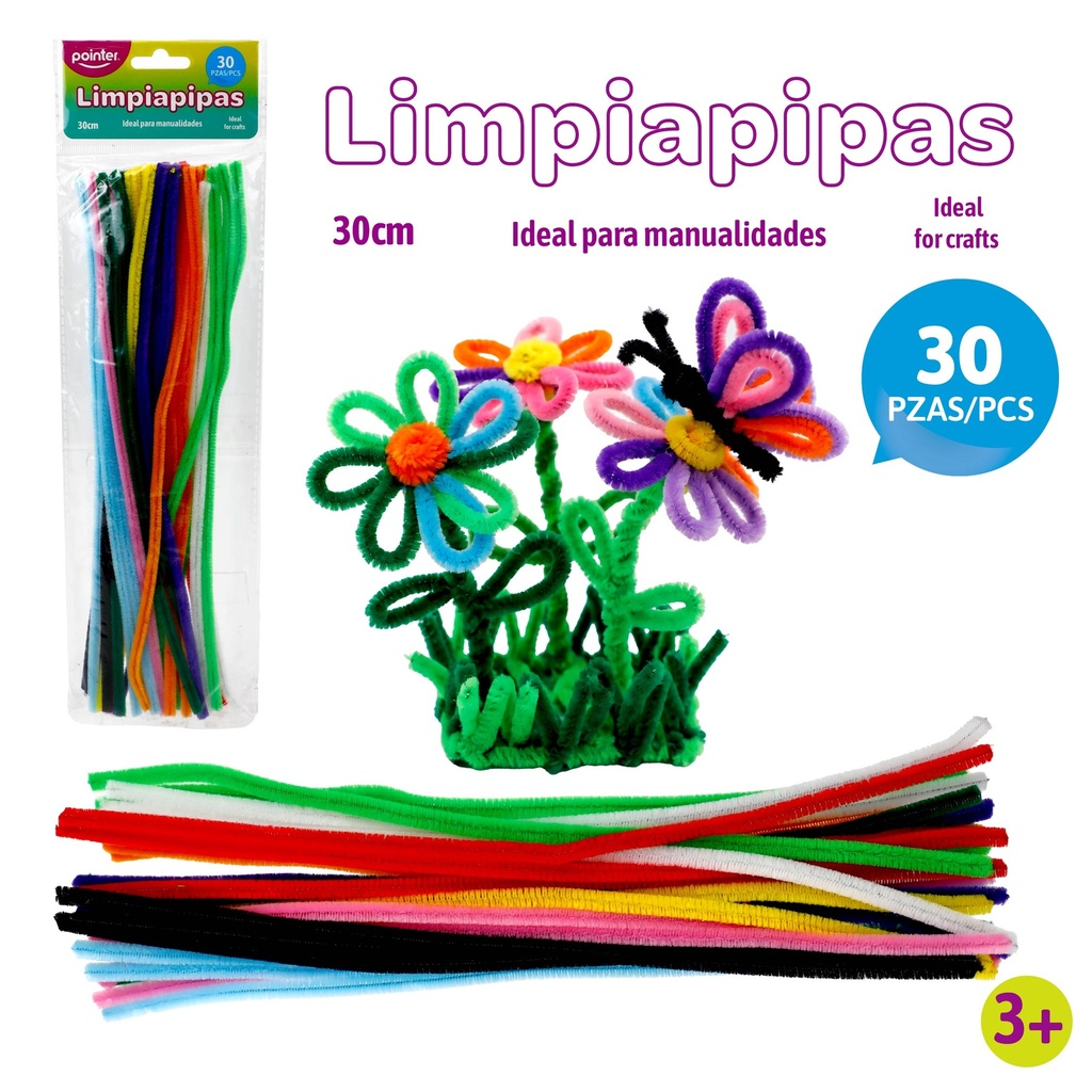 LIMPIA PIPAS DE COLORES SURTIDOS - 30CM x30PZAS