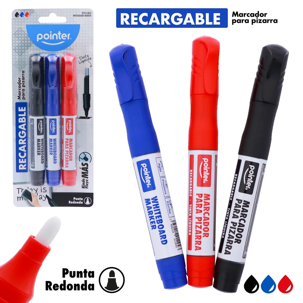 MARCADOR PARA TABLERO TINTA LIQUIDA 3 PIEZAS (NEGRO, AZUL Y ROJO)