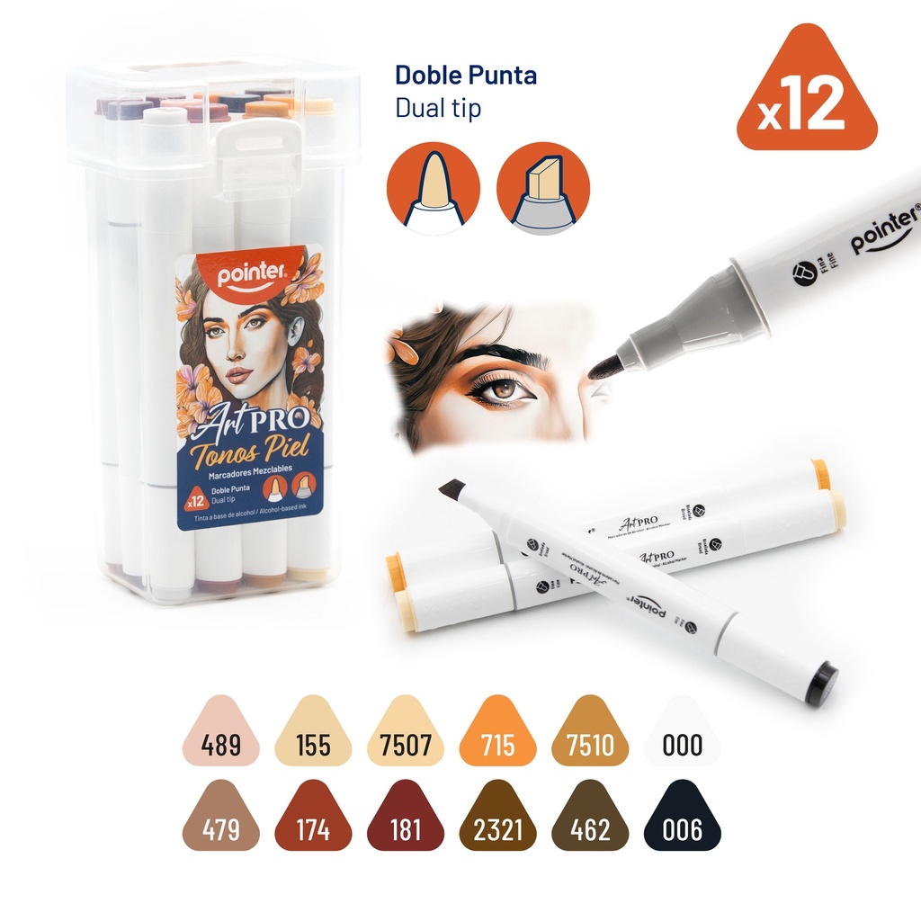 SET DE MARCADORES MEZCLABLES ART PRO DOBLE PUNTA x12 TONOS PIEL