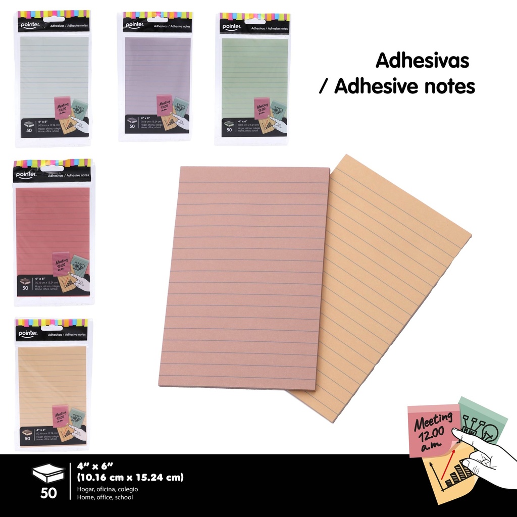 NOTAS ADHESIVAS 4"x6" 50 HOJAS 5 COLORES