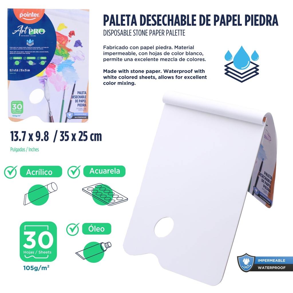 PALETA DE PAPEL DESECHABLE 30 HOJAS