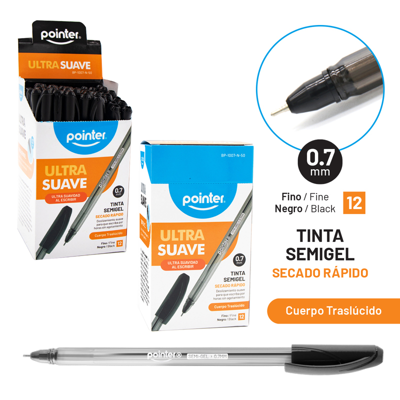 BOLIGRAFO SEMIGEL ULTRA SUAVE NEGRO 0.7MM - x50PZAS