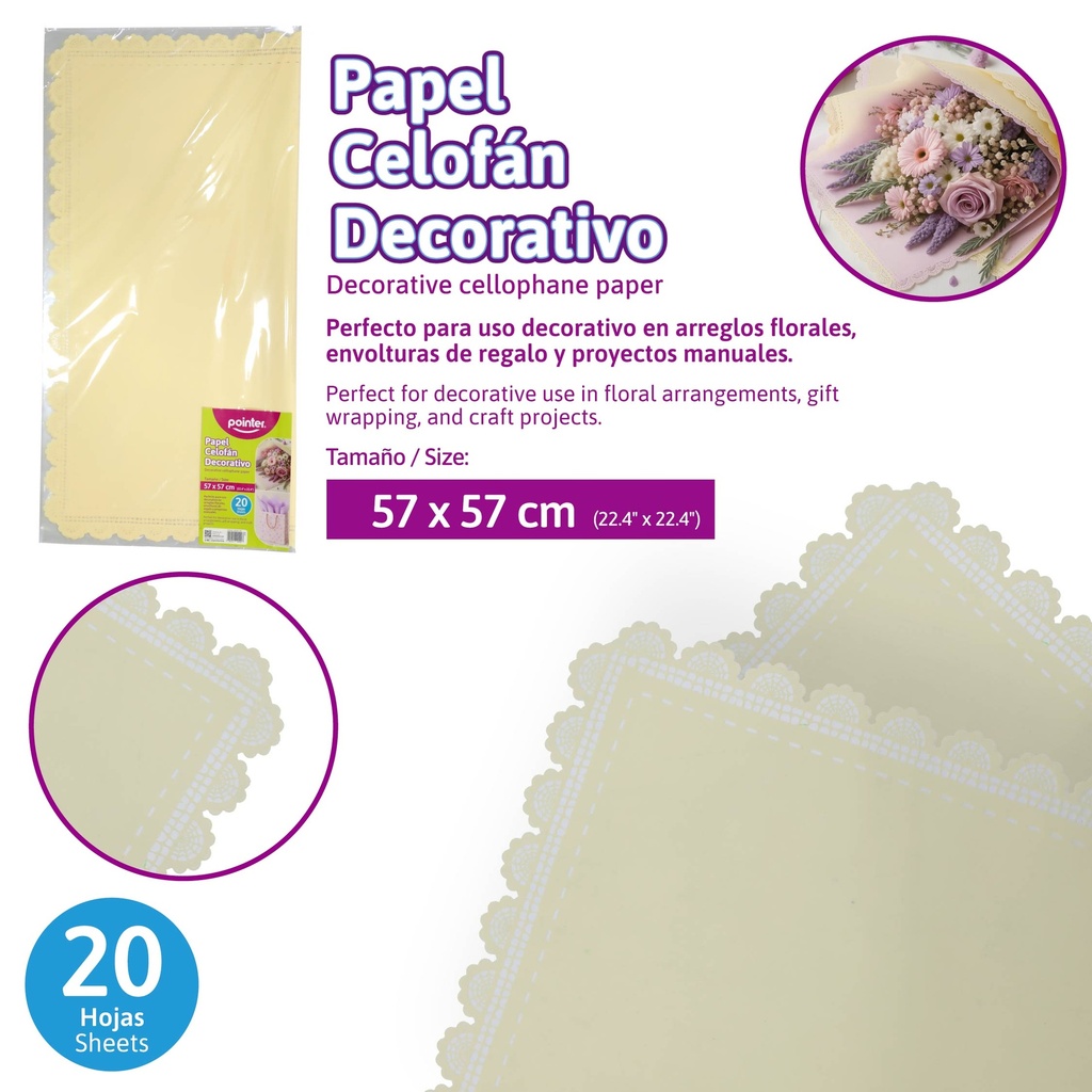 PAPEL CELOFAN DECORATIVO AMARILLO 57x57 cm