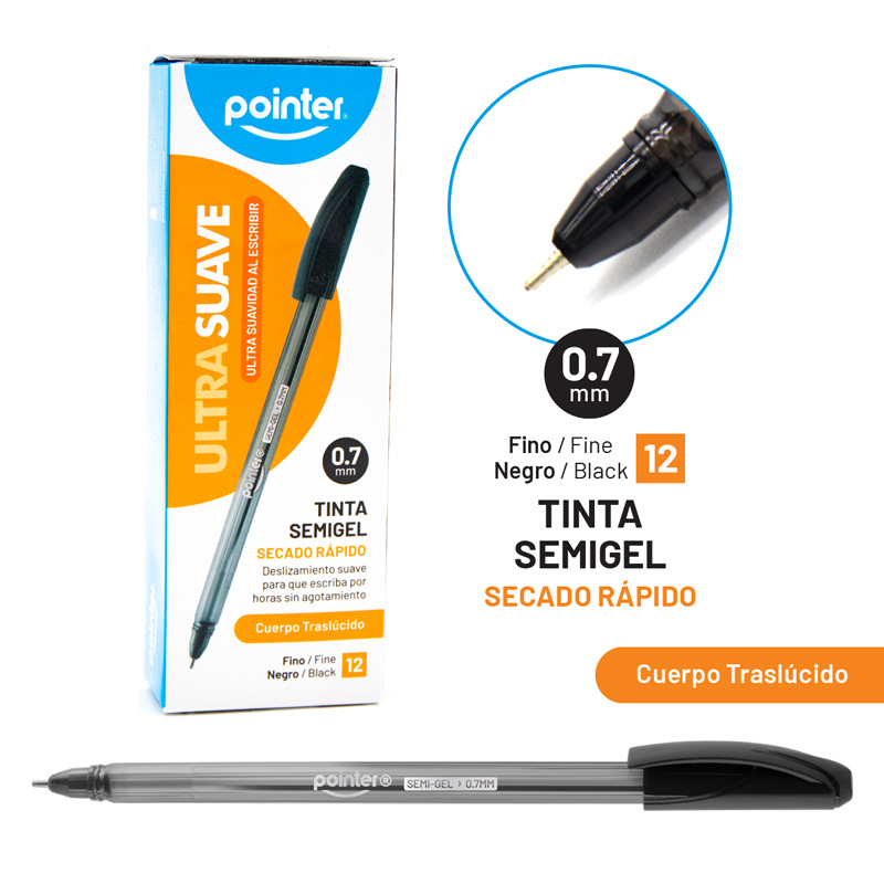 BOLIGRAFO SEMIGEL NEGRO - ULTRA SUAVE 0.7 MM