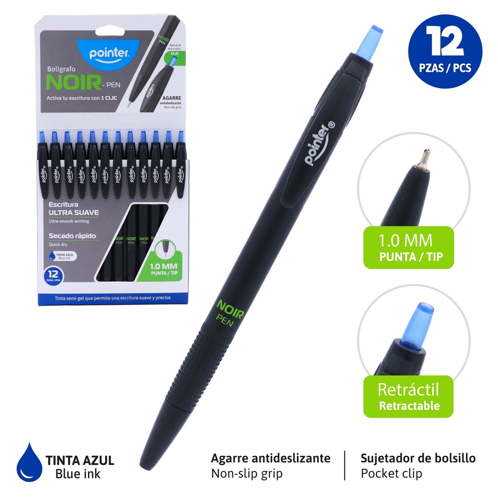 BOLIGRAFO RETRACTIL TINTA AZUL NOIR PEN 1.0mm