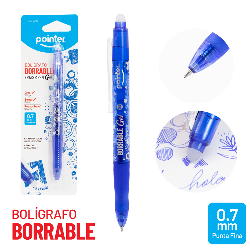BOLIGRAFO RETRACTIL 0.7MM TINTA GEL AZUL BORRABLE UNIDAD