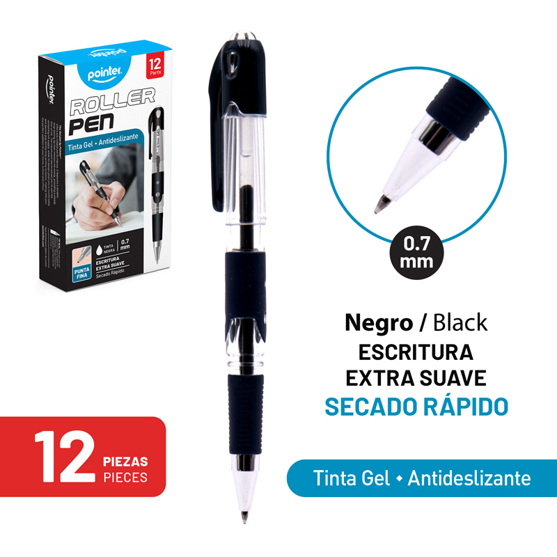 BOLIGRAFO TINTA GEL NEGRO - ROLLER PEN 0.7MM