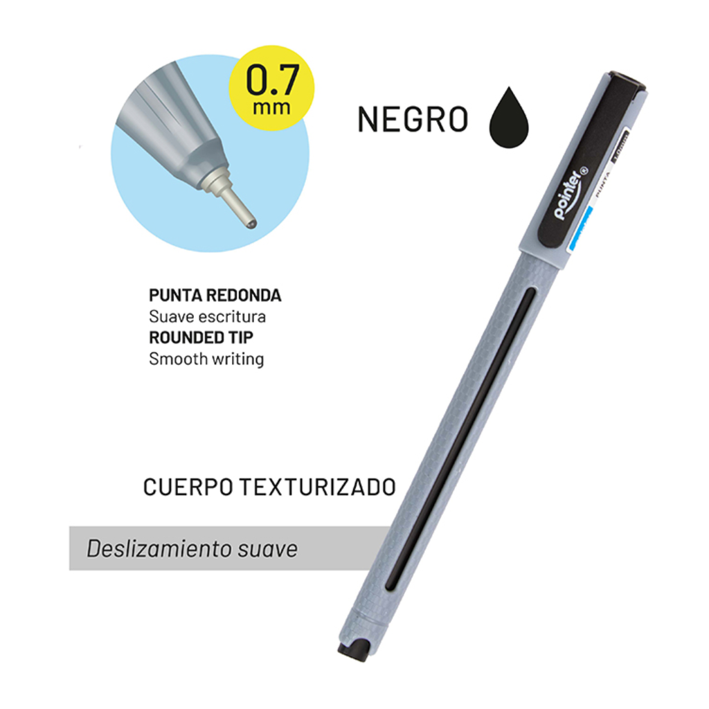 BOLIGRAFO TINTA NEGRA 0.7MM - CUERPO TEXTURIZADO UNIDAD