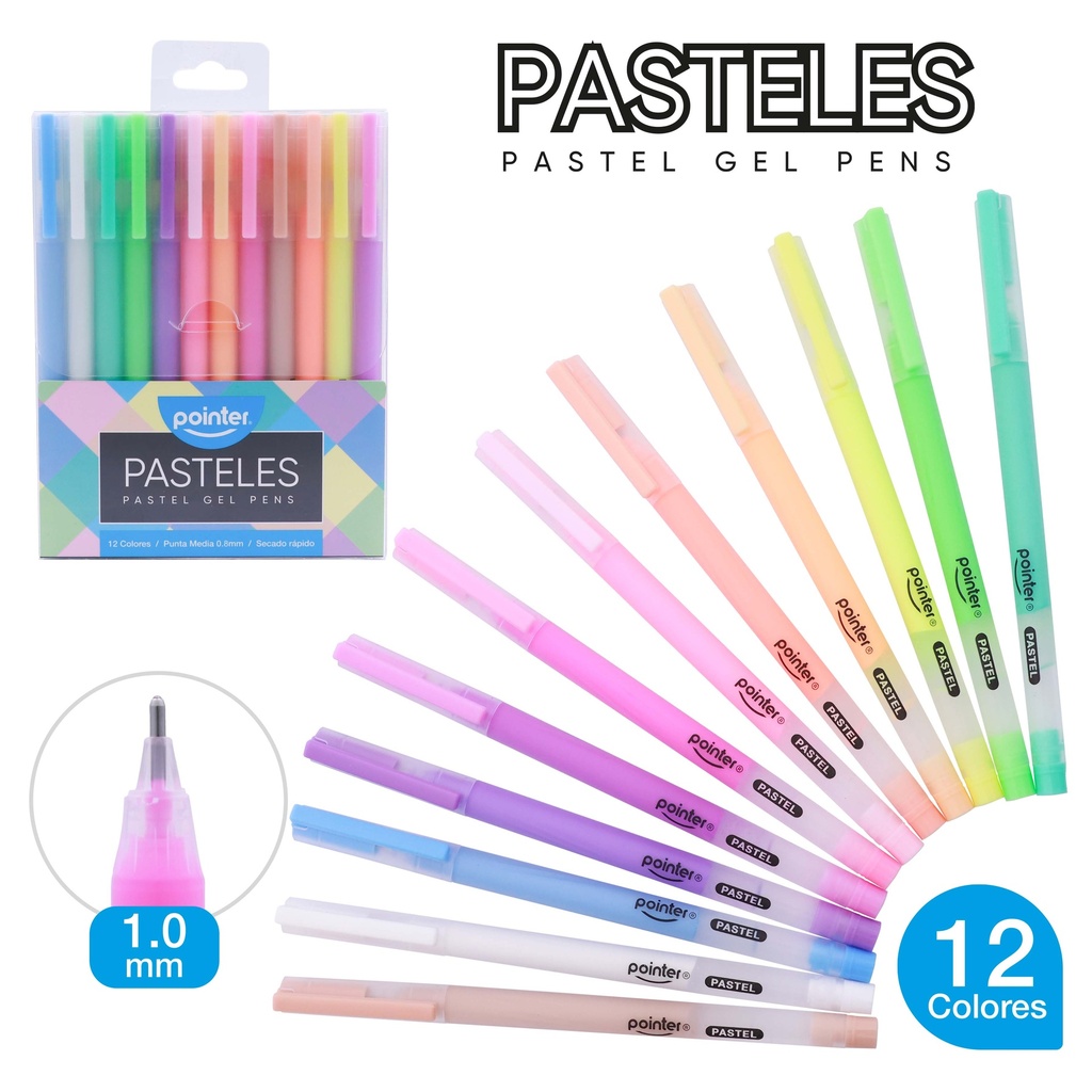 BOLIGRAFOS DE GEL PASTELES x12 COLORES