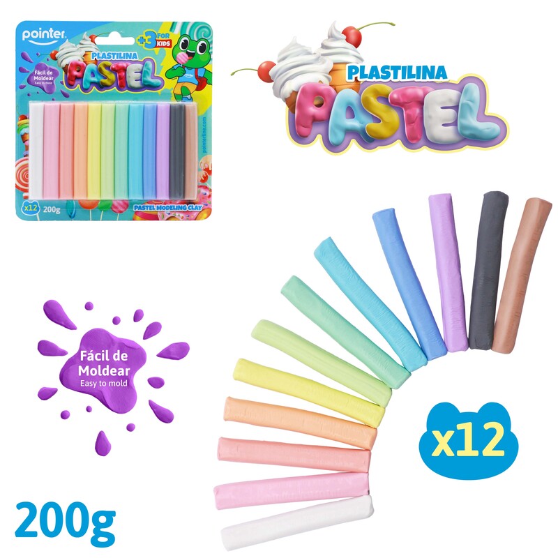 PACK DE PLASTILINAS PARA MOLDEAR x12 COLORES PASTEL