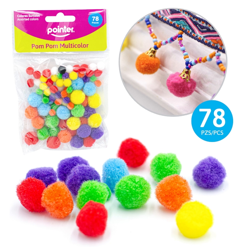 POMPONES DE COLORES - x70PZAS (TAMAÑOS SURTIDOS)