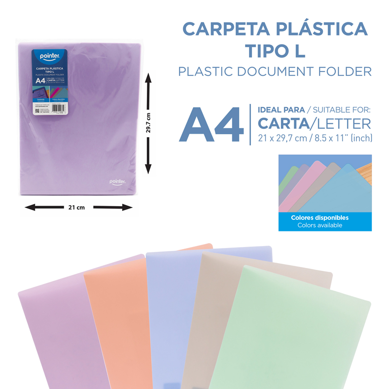 CARPETA PLASTICA TIPO L - CARTA/A4 21,6x27,9Cm