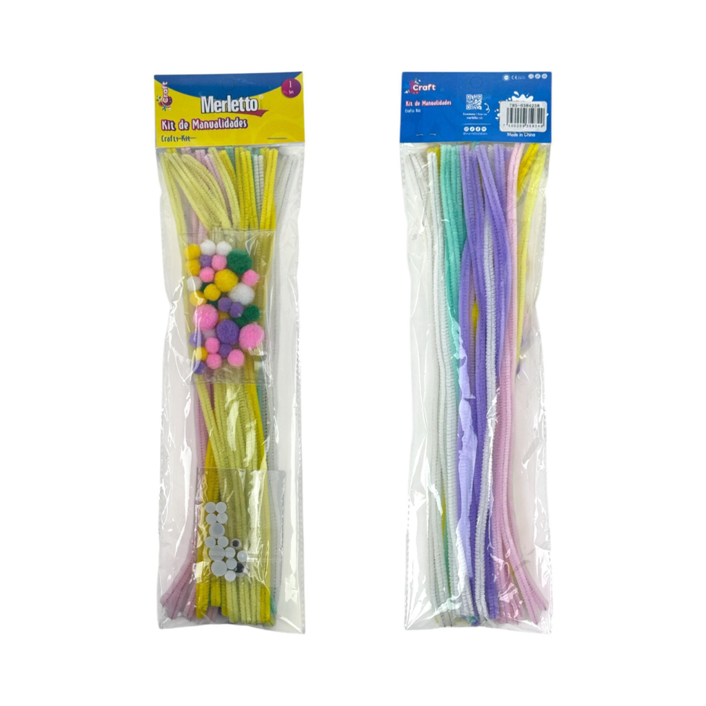 KIT DE LIMPIAPIPAS, OJITOS MOVILES Y POMPONES PASTEL