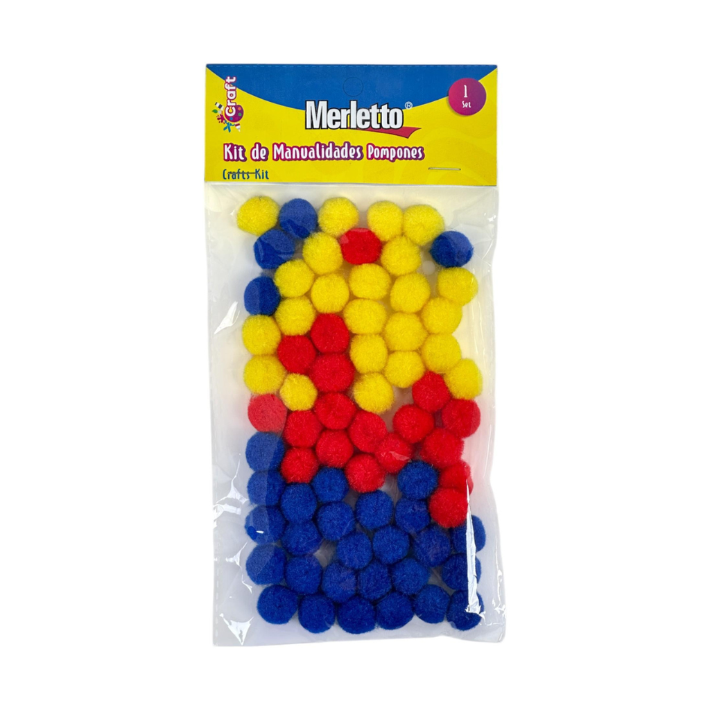 SET DE POMPONES 80PZA  15MM 3COLORES SURTIDOS