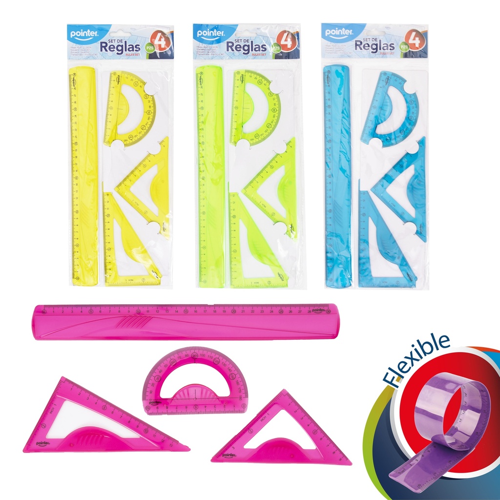 SET DE REGLAS GEOMETRICAS FLEXIBLES x 4 PZAS.
