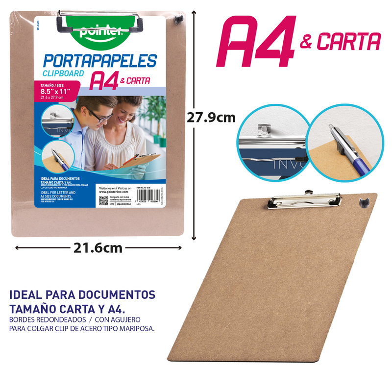 TABLA LEGAJADORA DE MADERA - CARTA/A4 21,6x27,9Cm