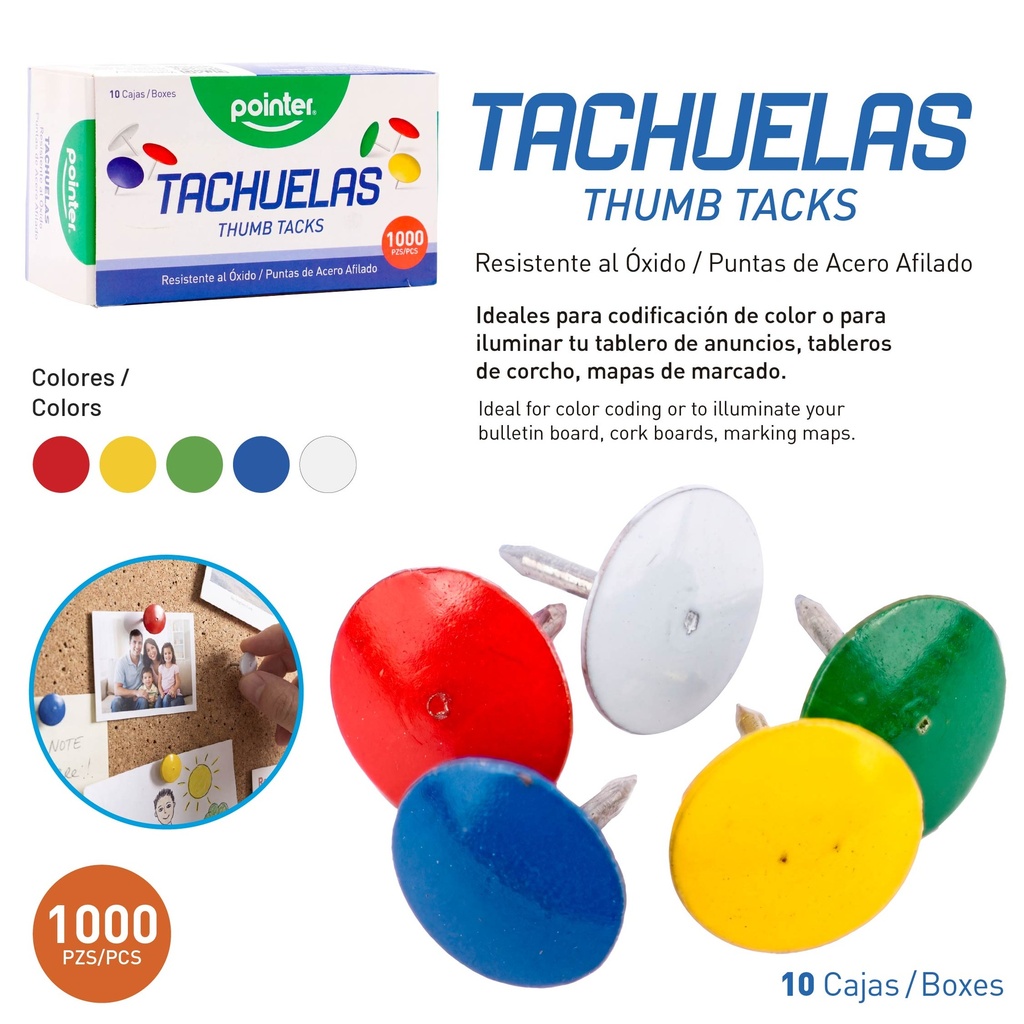 TACHUELAS DE COLORES x100PZAS
