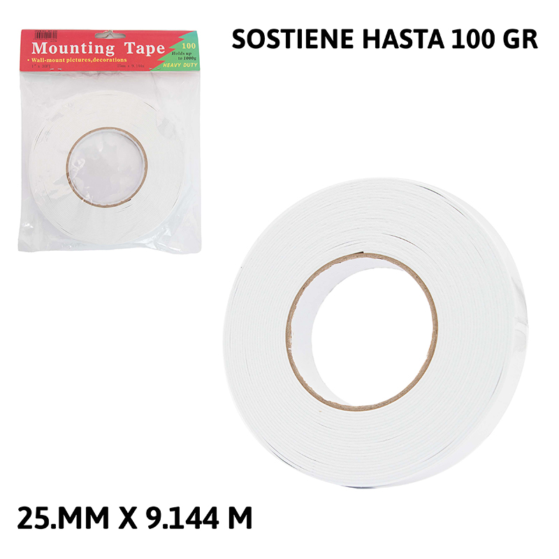 CINTA ADHESIVA DOBLE FAZ 25MM x9.1M