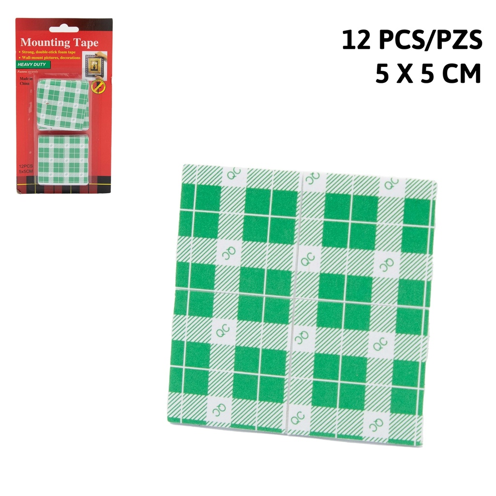 CINTA ADHESIVA DOBLE FAZ 5x5CM x12PZAS