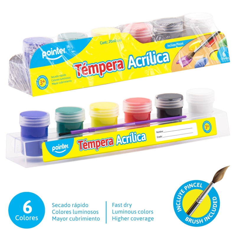 SET DE TEMPERAS ACRILICAS x6 COLORES + PINCEL