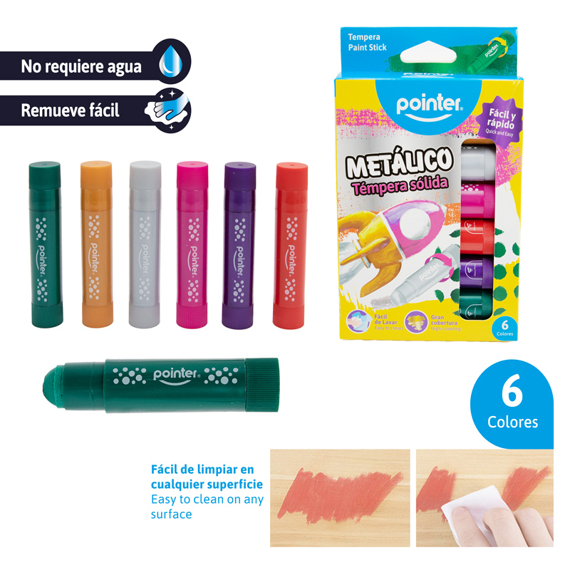 TEMPERA SOLIDA METALIZADA x6 COLORES