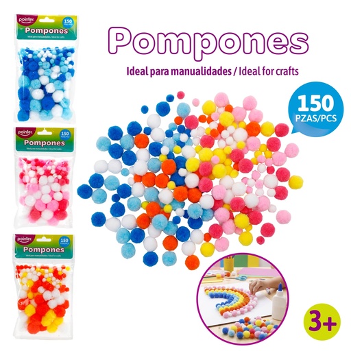 [ANC-1986] POMPONES DE COLORES PARA MANUALIDADES x 150 PZAS.