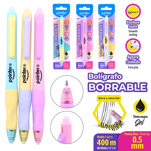 [EGP-2508] BOLIGRAFO BORRABLE PASTEL GEL NEGRO 0.5MM UNIDAD