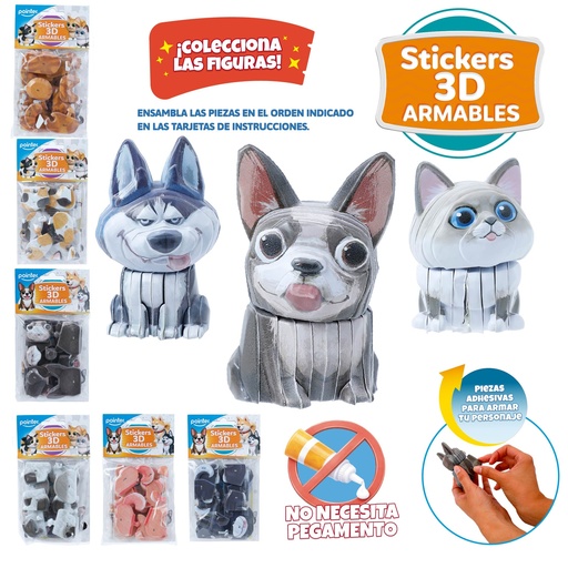 [ANC-2601] STICKERS 3D ARMABLES FIGURAS PERROS Y GATOS