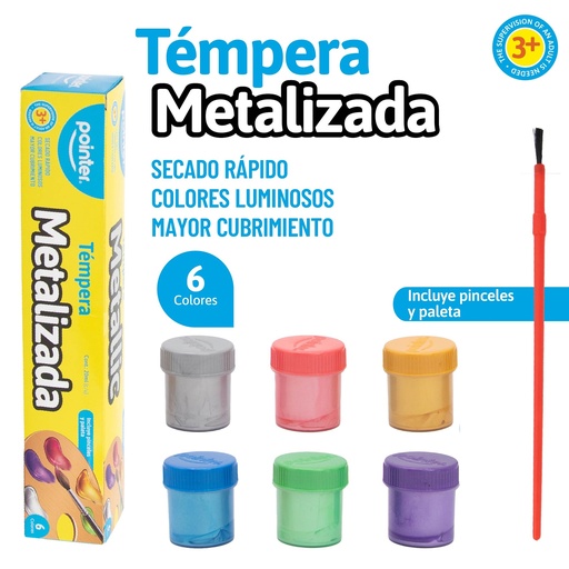 [TP-206-MT] TEMPERA METALIZADA 6 COLORES CON PINCEL