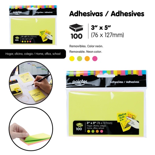 [NT-35425N] NOTAS ADHESIVAS REMOVIBLES NEON 3X5 X100