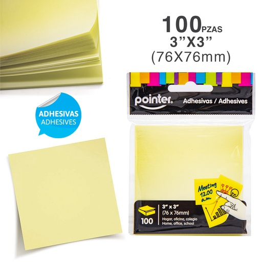 [NT-331100] NOTAS ADHESIVAS AMARILLAS 3X3 100 PZAS