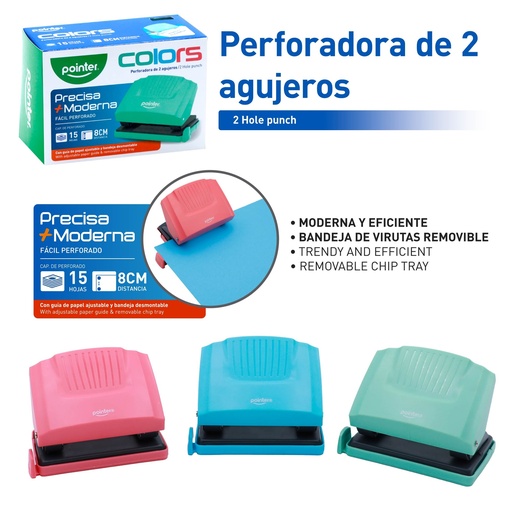 [PU-1602] PERFORADORA 2 AGUJEROS 15 HOJAS COLORES