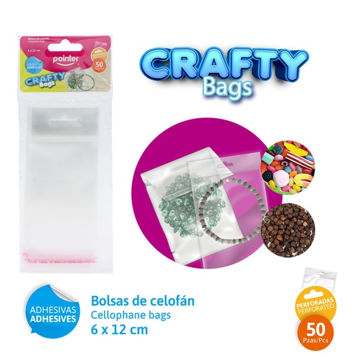 [OBH-612] BOLSAS DE CELOFAN ADHESIVAS PERFORADAS x50PZAS - 6 x 12CM
