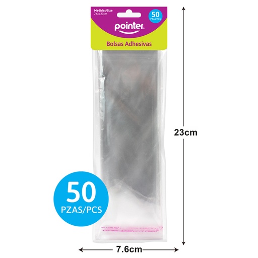 [OB-39] BOLSAS DE CELOFAN ADHESIVAS x50PZAS - 7.6 x 23CM