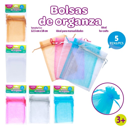 [ANC-1741] BOLSAS DE ORGANZA PARA REGALOS x5PZAS - 18x12.5CM