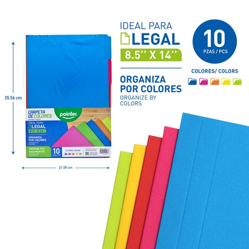 [FL2-23189-O] CARPETA DE COLORES OFICIO x10PZAS - 8.5 x 14"