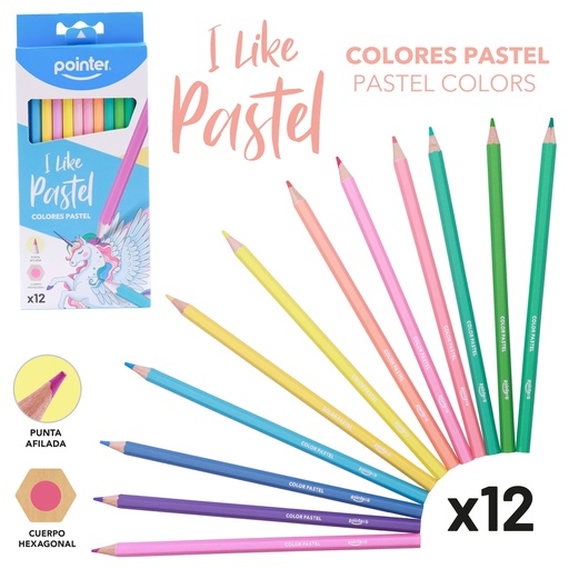 [HCP-12T] LAPICES DE COLORES x12PSZ - TONOS PASTEL CUERPO HEXAGONAL