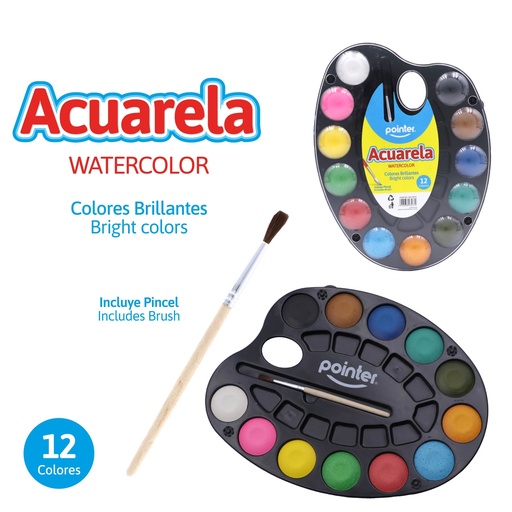 [WC-5570] PALETA DE ACUARELA GRANDE x12 COLORES CON PINCEL