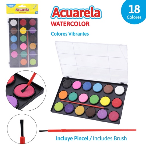 [WC-1718C] SET DE ACUARELA x18COLORES CON PINCEL