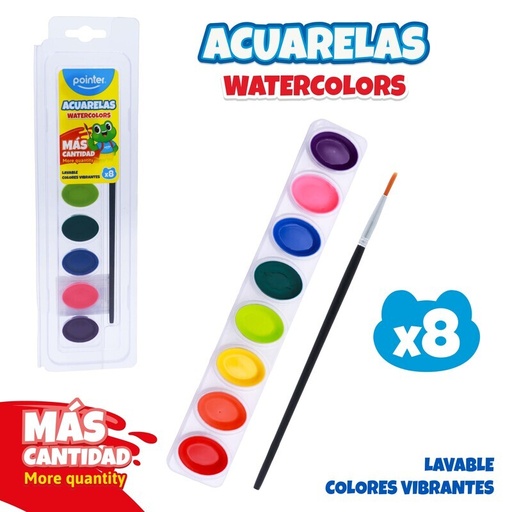 [WC-2432] SET DE ACUARELA x8 COLORES CON PINCEL