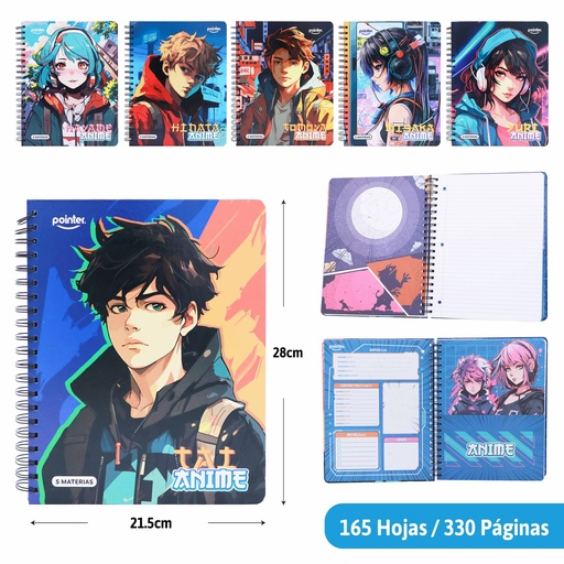 [ESP-14-5M] CUADERNO ESPIRAL 5 MATERIAS 330 PAGINAS (ANIME)
