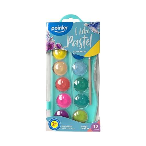[WC-22121-P] SET DE ACUARELA PASTEL x12 COLORES CON PINCEL