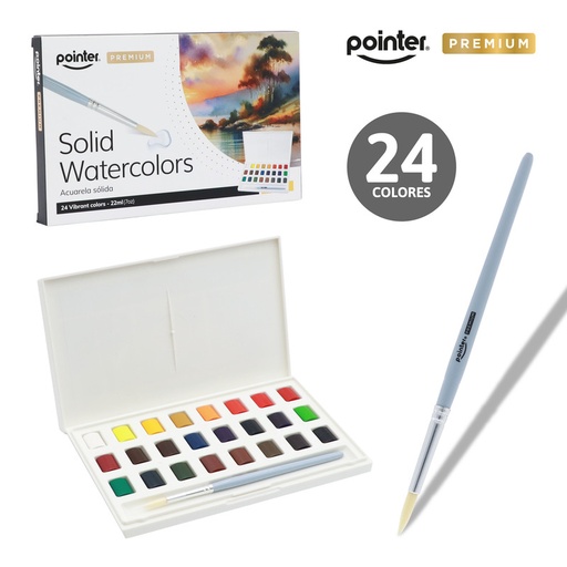 [PR-WC-23225] ACUARELA SOLIDA PREMIUM 22ml x24 COLORES CON BANDEJA PARA MEZCLAR