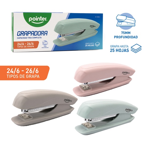 [ST-2356-C] GRAPADORA PLASTICA TIRA COMPLETA (PASTEL) - 25 HOJAS